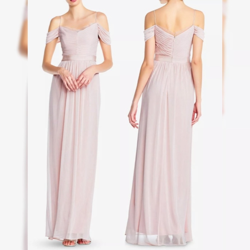 Adrianna Papell Light Blush Cold-Shoulder Chiffon Gown